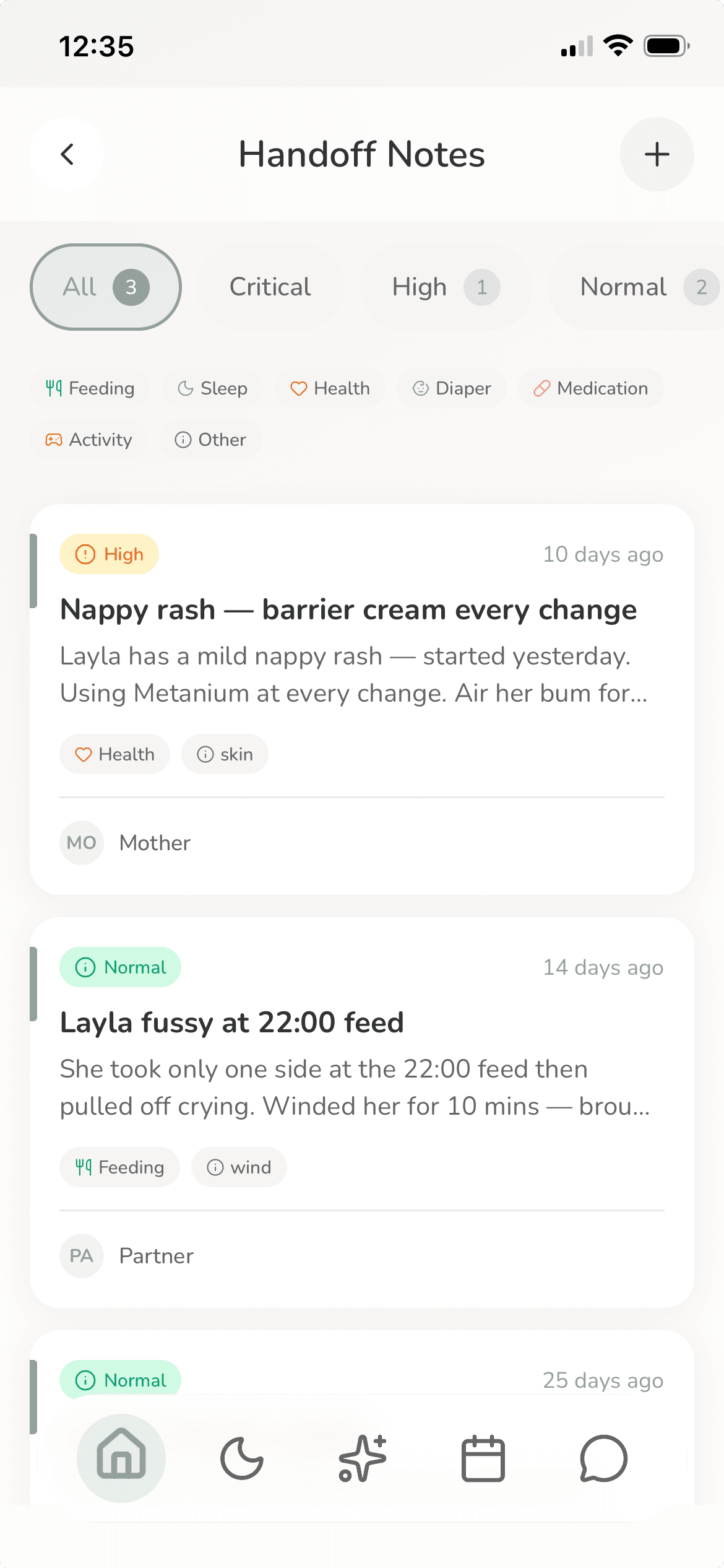 Lulnara handoff notes screen