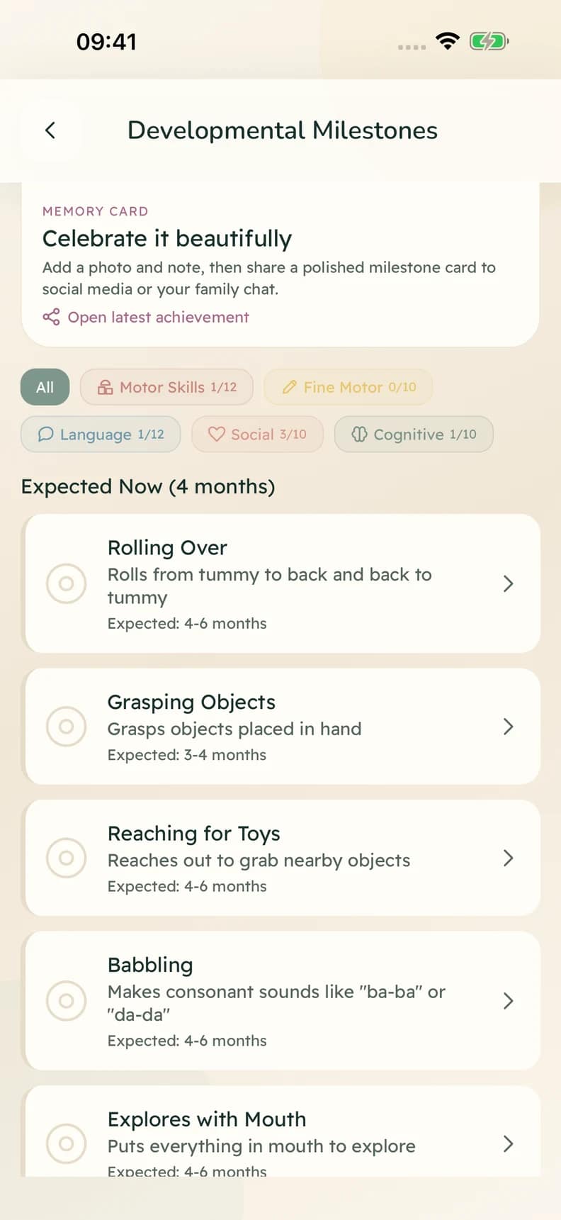 Lulnara milestones screen