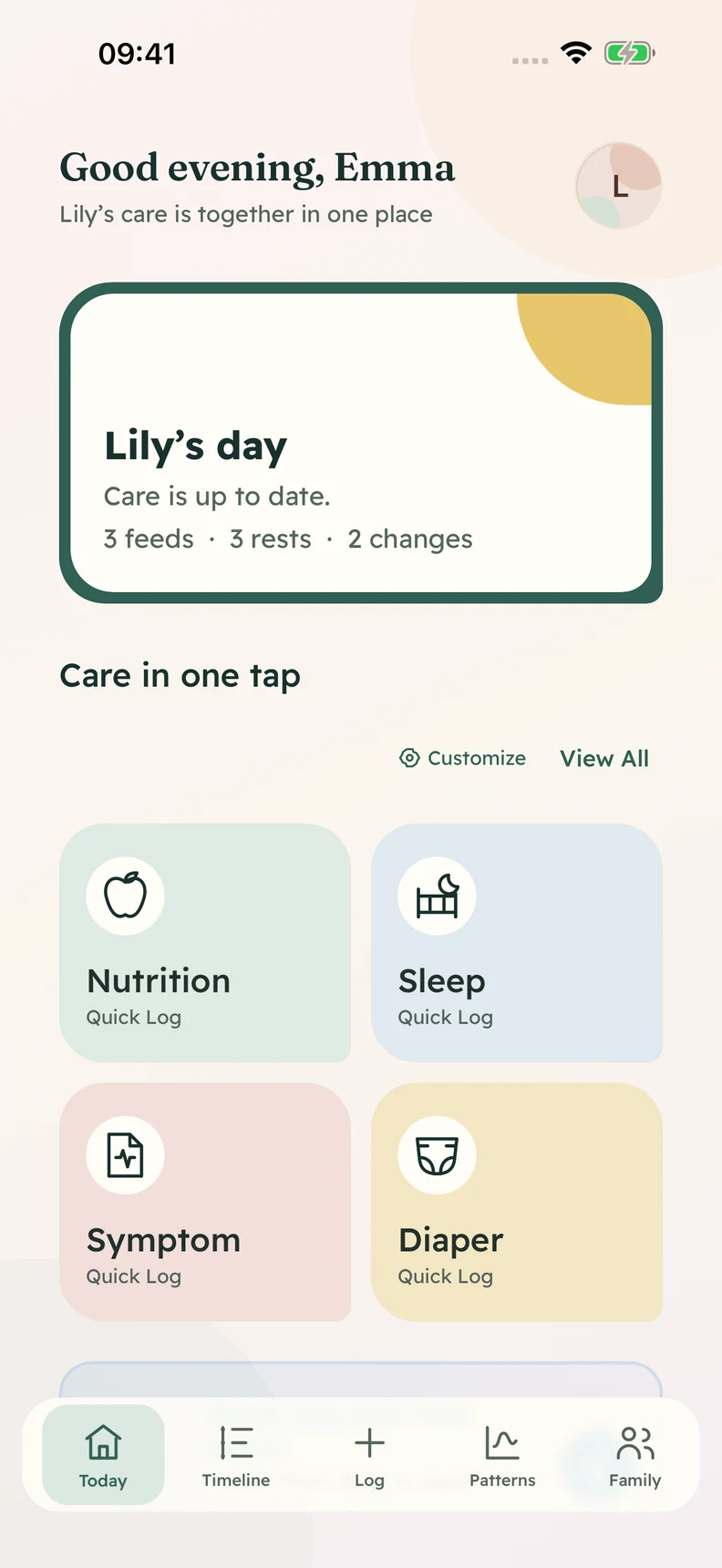 Lulnara Today dashboard screen